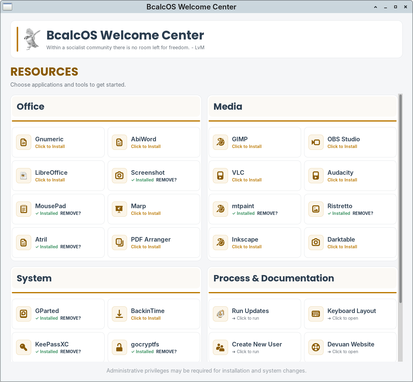 BcalcOS Welcome Center